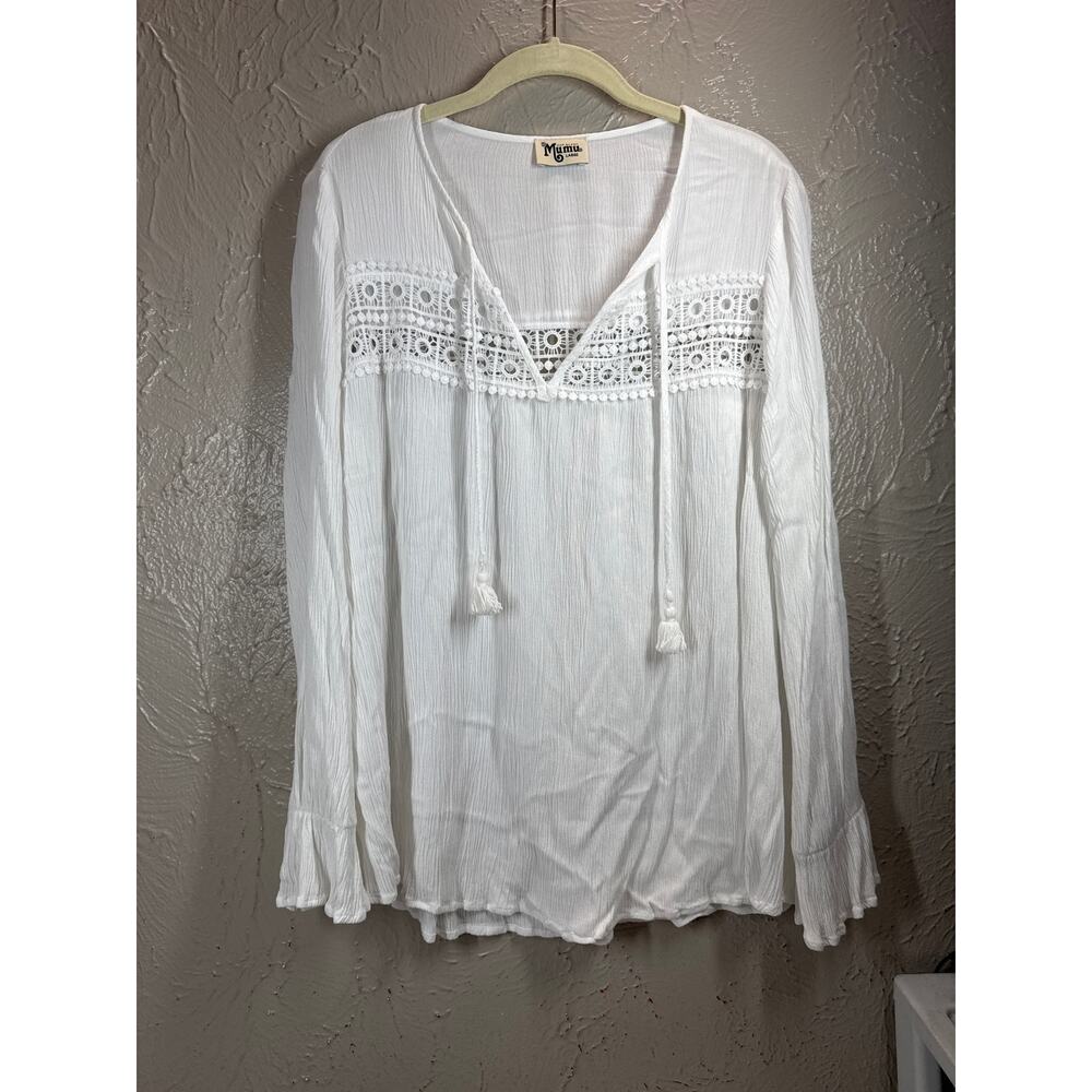 Show‎ Me Your Mumu Womens Peasant Top Boho Lily Grace White Size Large